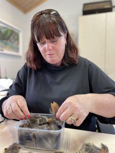 Lisa creating little pheasants feathers